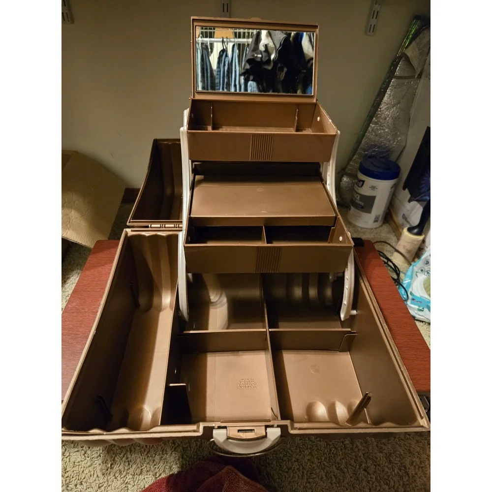 Vintage Sassaby Makeup Organizer Case Bronze Metallic‎ 90s Vanity Mirror Trunk